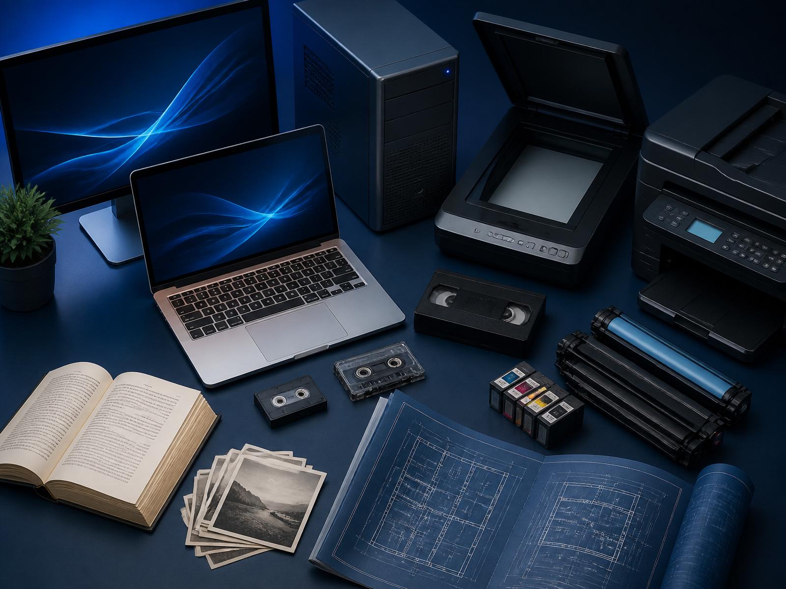Ambiente profissional de tecnologia com notebook e monitores